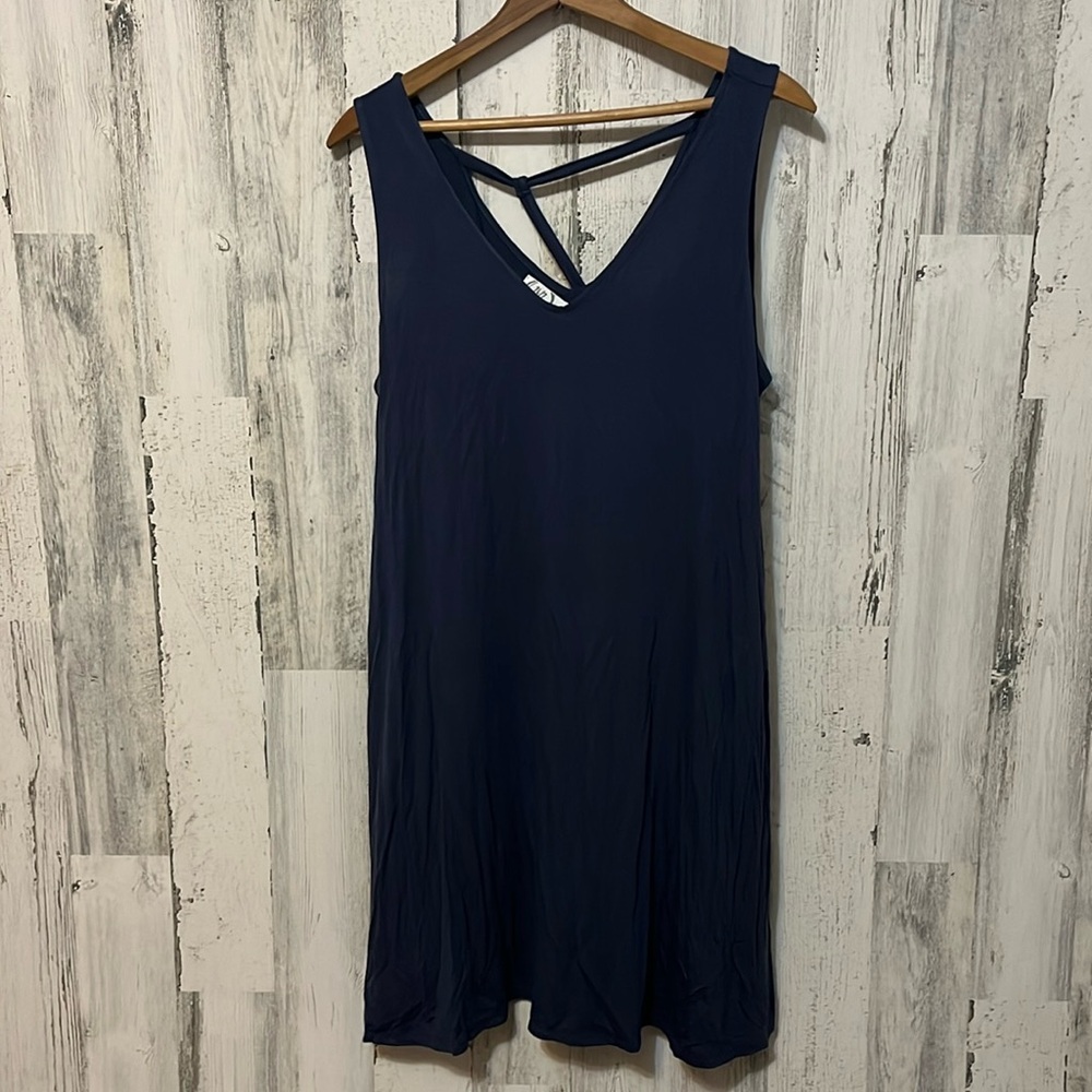 Sleeveless Navy V-Neck Dress with Back Strap Detail